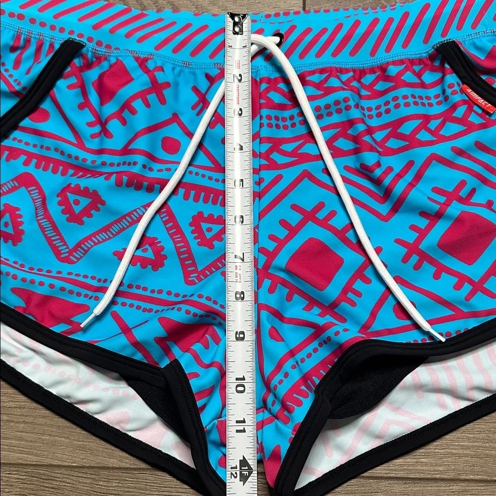 AIMPACT Retro‎ Swim Booty Board Shorts Lined Vintage Print Blue Pink Size Large